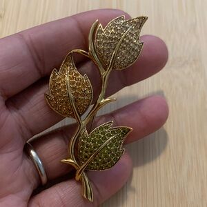 Vintage Butler Gold and Green Leaf Brooch
